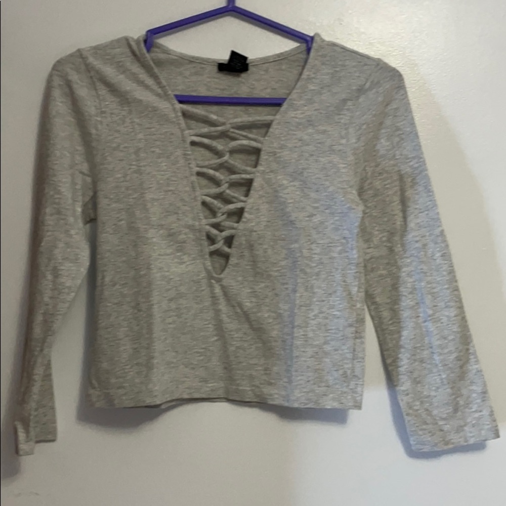 FOREVER21 light grey marl 3/4 cropped top